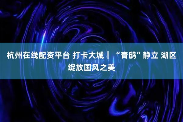 杭州在线配资平台 打卡大城｜ “青鸱”静立 湖区绽放国风之美
